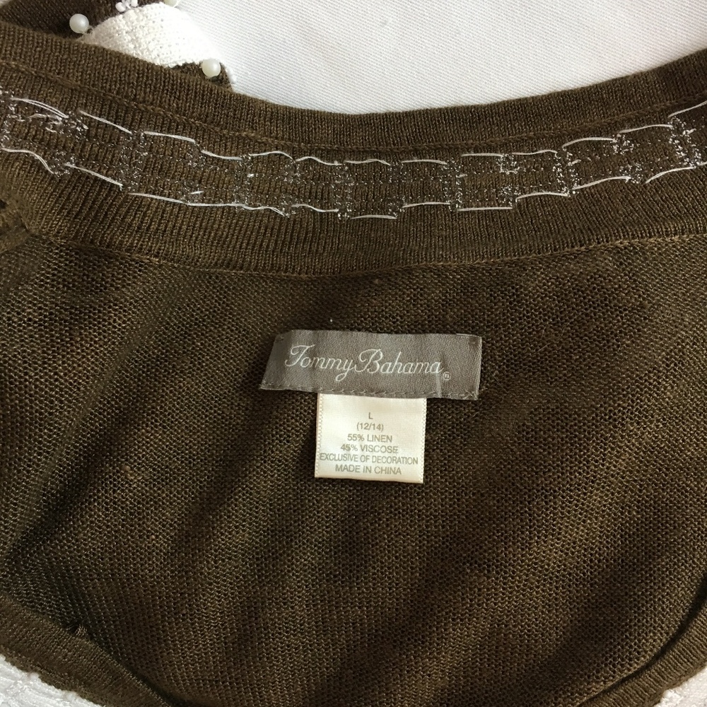 Tommy Bahama Lg Linen beaded embroidered tunic top - Picture 2 of 8